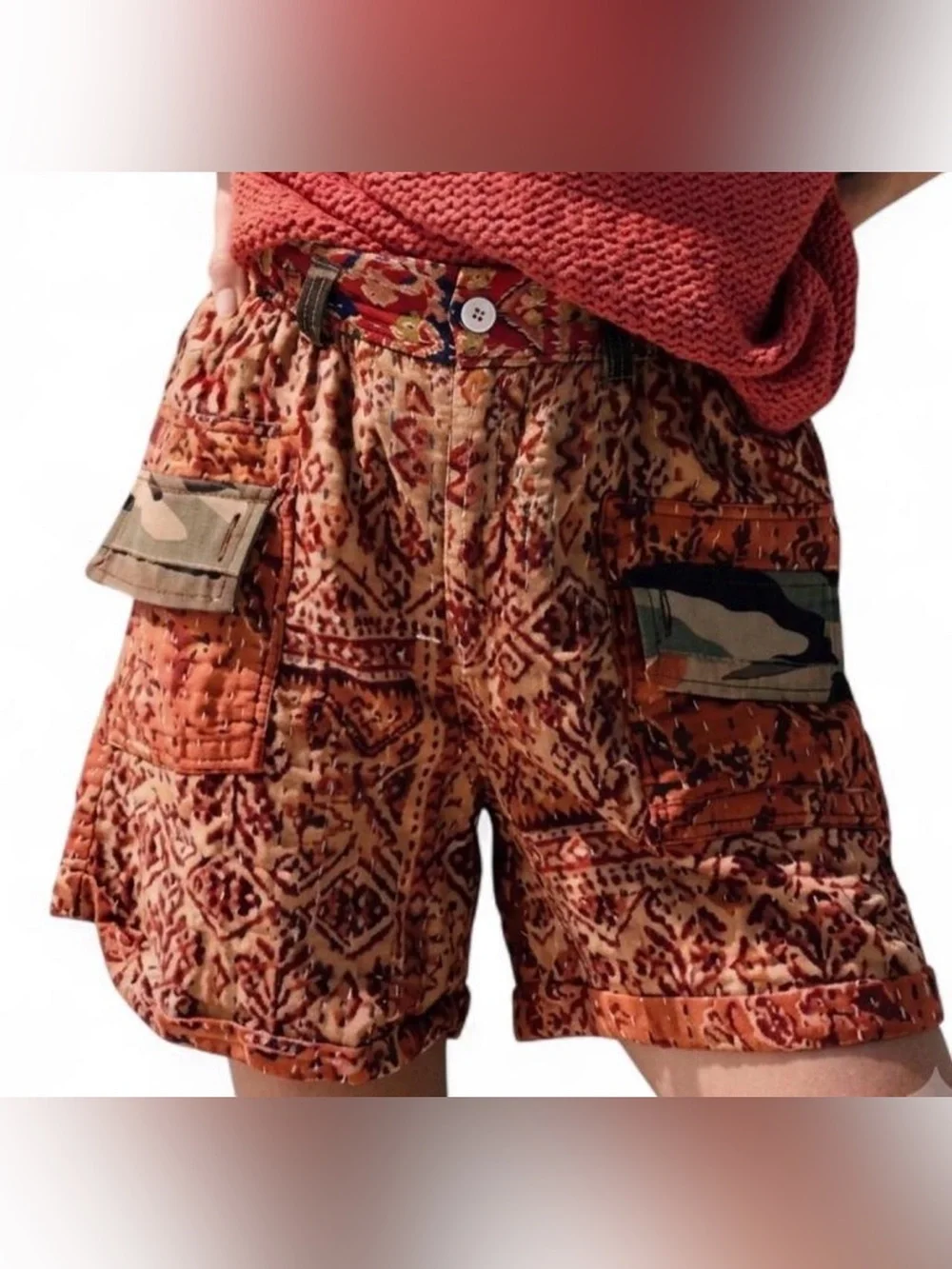 Free People Bohemian Quilted Patchwork Cargo Shorts